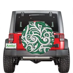 Polynesian Maori Ethnic Ornament Green Hawaii Spare Tire Cover