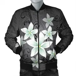 Hawaiian Plumeria Polynesian Bomber Jacket - Gray