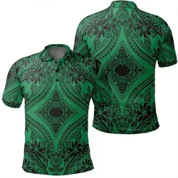 Unisex Polynesian Plumeria Mix Green Black Polo Shirt - AH