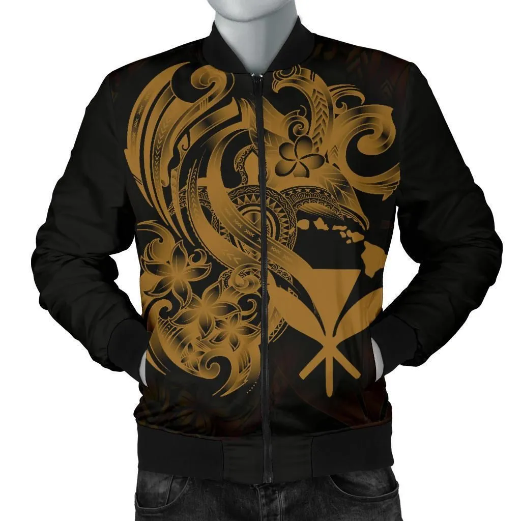 Polynesian Hawaii Mens Bomber Jacket - Kanaka Maoli Gold Turtle