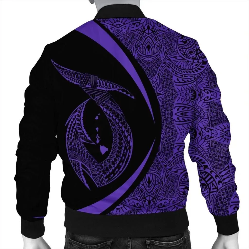FamilyGater Jacket - Hawaii Fish Hook Polynesian Bomber Jacket - Circle Style Purple - AH - J4R
