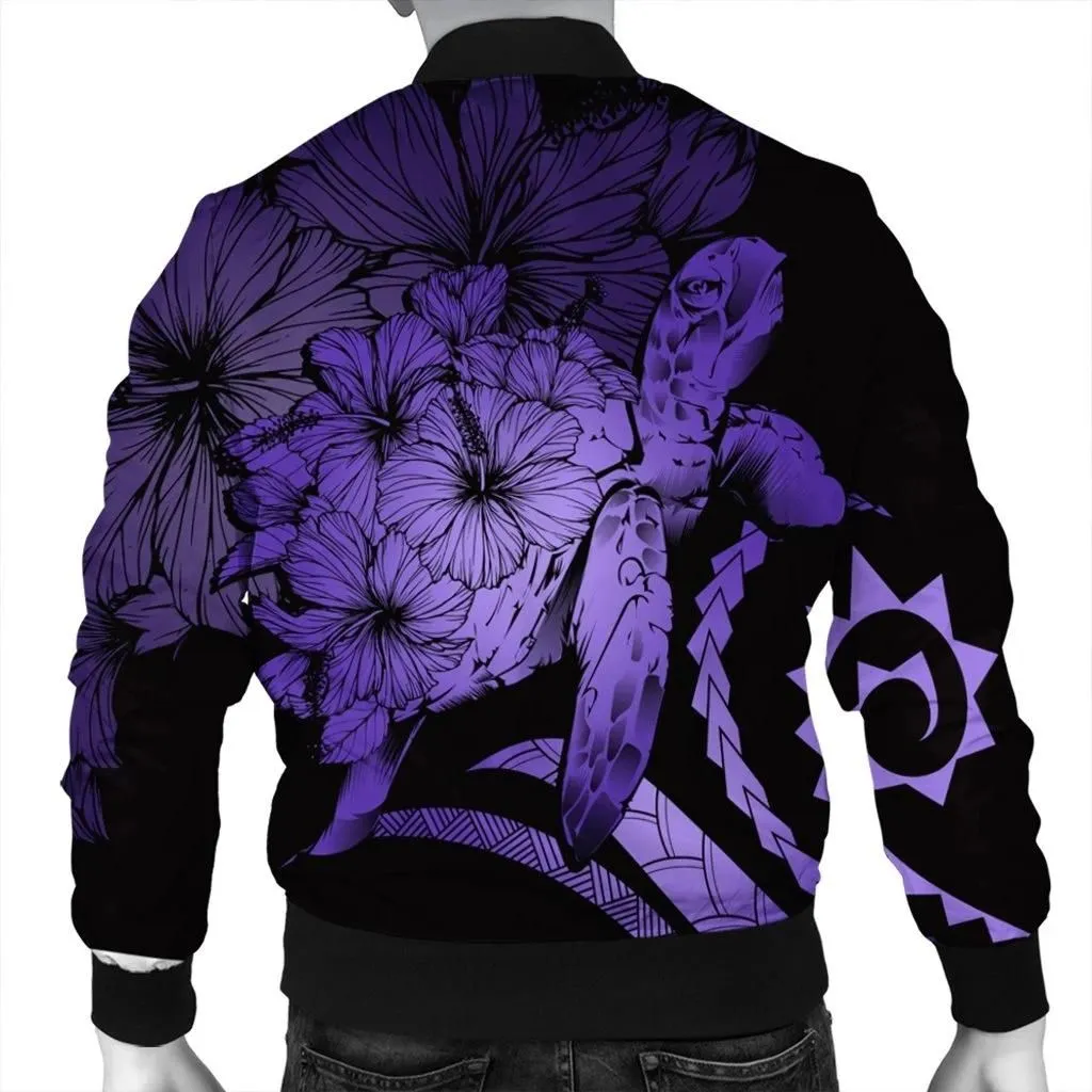 Alohawaii Jacket - Hawaii Turtle Hibiscus Polynesian Vintage Bomber Jacket - Purple - AH - J4R
