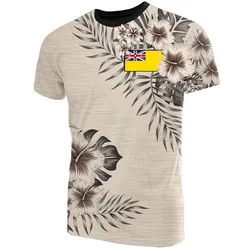 Niue T-Shirt Niue Flag Beige Hibiscus Ver2