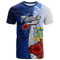 Tuvalu Polynesian T-shirt - Coat Of Arm With Hibiscus Blue - BN12