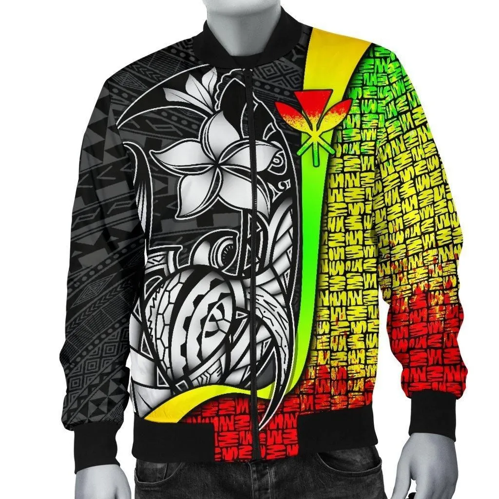 Polynesian Hawaii Men Bomber Jacket Reggae - Turtle with Hook