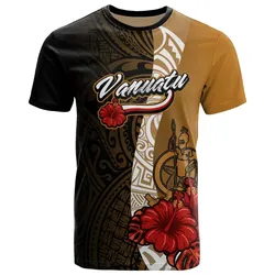 Vanuatu Polynesian T-Shirt - Coat Of Arms With Hibiscus Gold - BN12