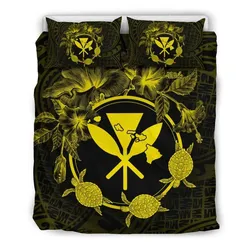 FamilyGater Home Set - Hawaii Kanaka Turtle Hibiscus Polynesian Bedding Set - Anthea Style Yellow - AH - J4