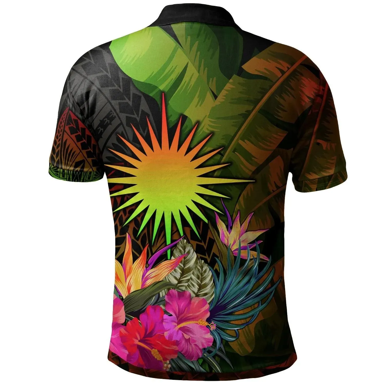 Alohawaii Shirt - Polo Shirt Marshall Islands Polynesian Personalised Hibiscus and Banana Leaves -BN15