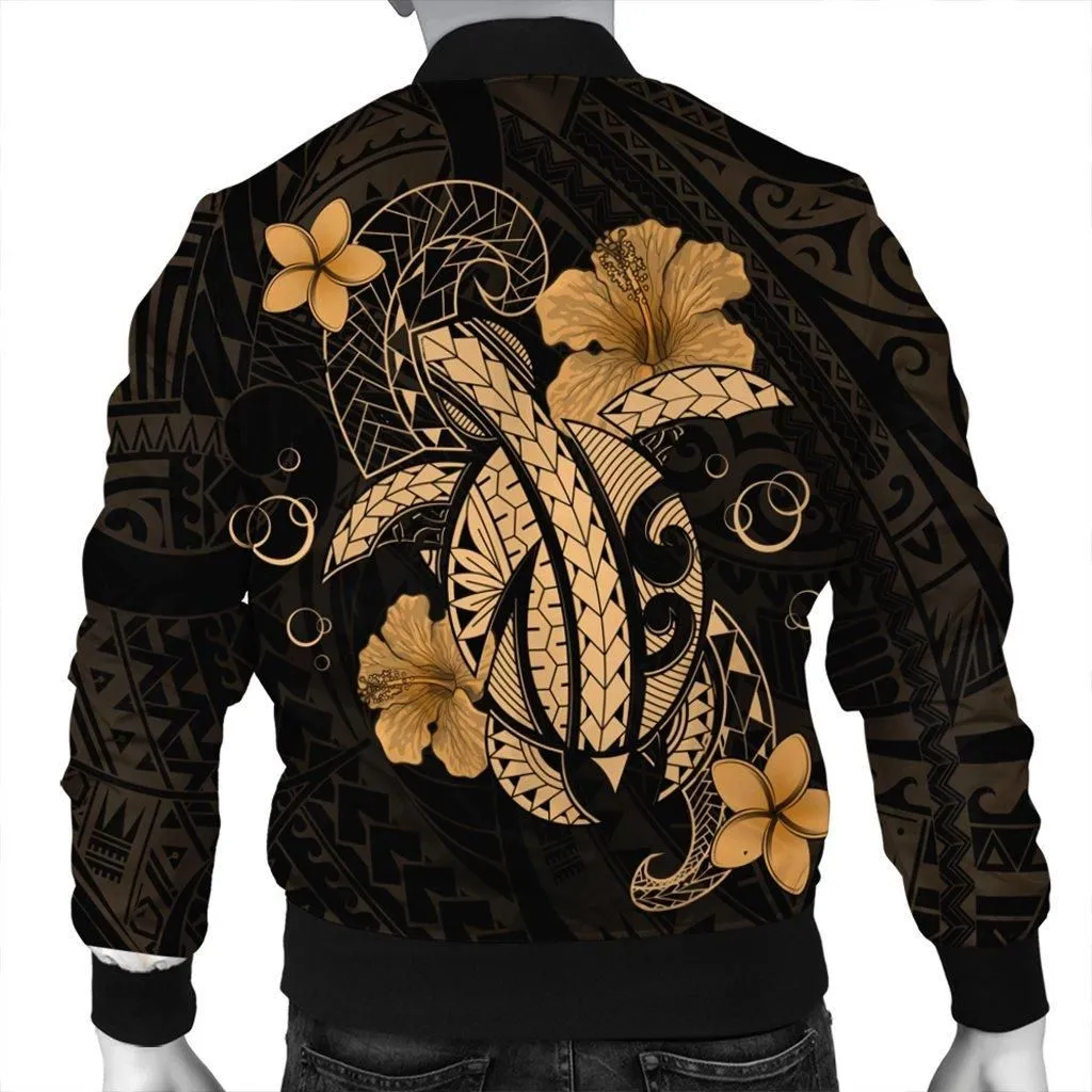 Hawaii Turtle Flower Polynesian Bomber Jacket - Gold - AH