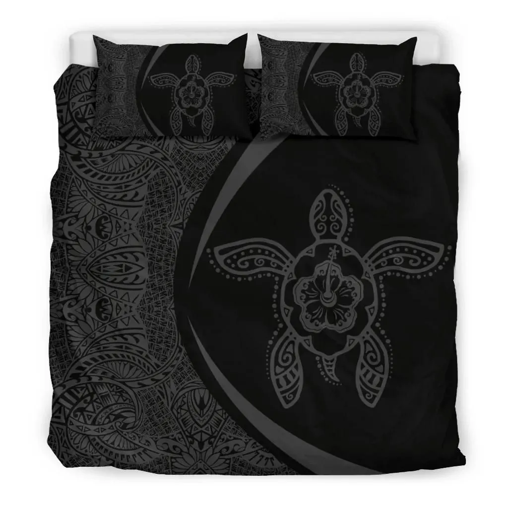 FamilyGater Home Set - Hawaiian Hibiscus Turtle Polynesian Bedding Set-Circle Style Grey - AH - J7