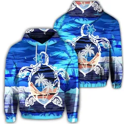 Hawaiian Turtle Plumeria Coconut Tree Polynesian Hoodie Blue