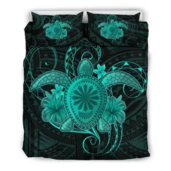 FamilyGater Bedding Set - Cover and Pillow Cases Hawaii Turtle Hibiscus Polynesian - Full Style - Turquoise - AH J4