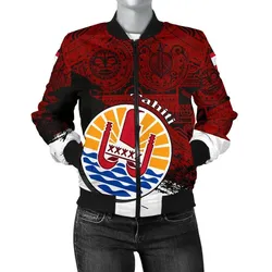 Tahiti Women's Bomber Jacket, Coat Of Arms Blue Special A02