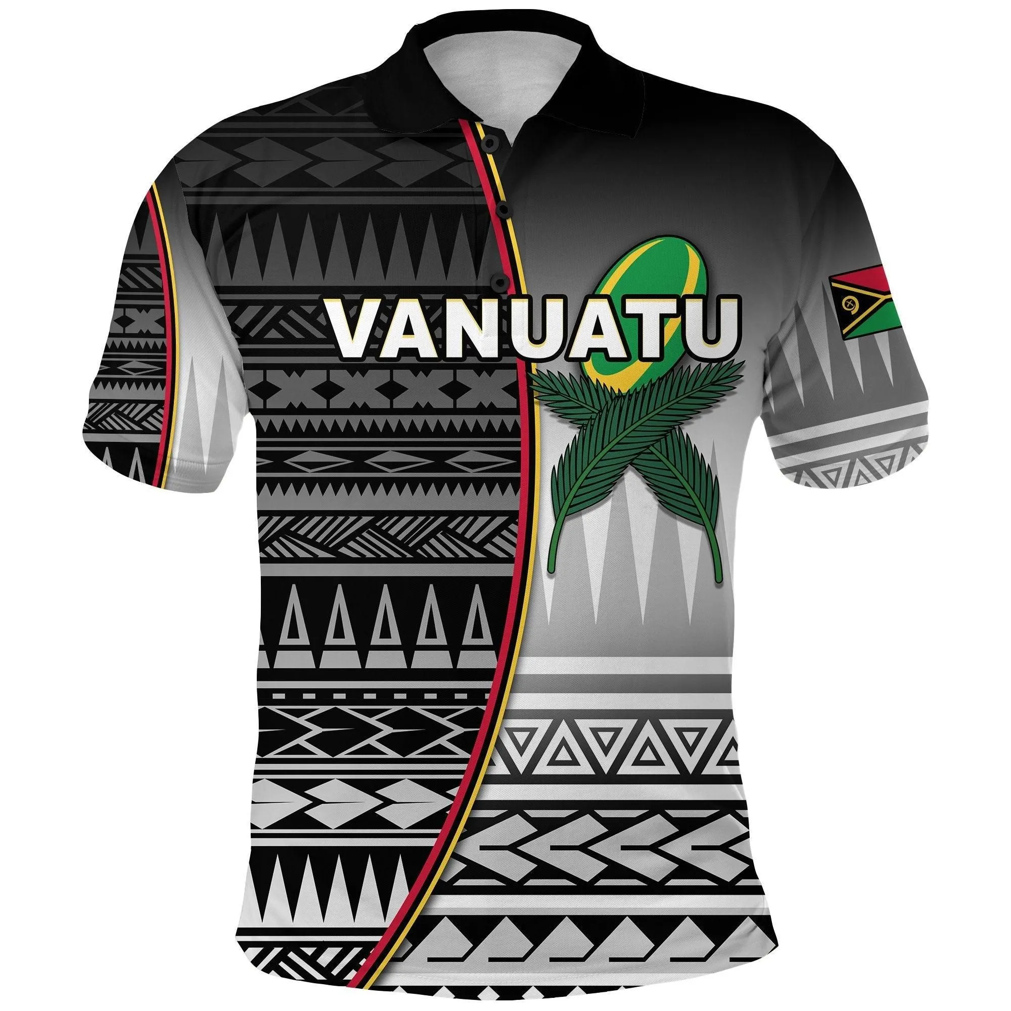 (Custom Personalised) Vanuatu Rugby Polo Shirt Impressive Version Black - Custom Text and Number