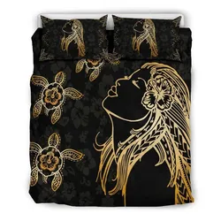 Hawaiian Hula Girl Turtle Hibiscus Polynesian Bedding Set