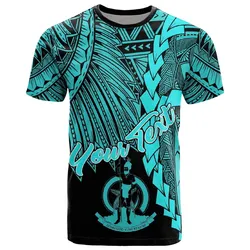 Vanuatu Polynesian Custom Personalised T-Shirt - Tribal Wave Tattoo Neon Blue