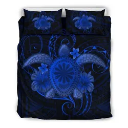 FamilyGater Bedding Set - Cover and Pillow Cases Hawaii Turtle Hibiscus Polynesian - Full Style - Blue - AH J4