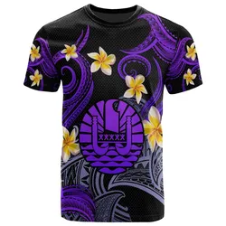 Tahiti T-shirt - Custom Personalised Polynesian Waves with Plumeria Flowers (Purple)