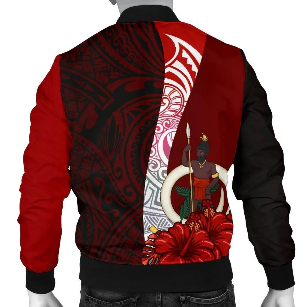 Vanuatu Polynesian Custom Personalised Mens Bomber Jacket - Coat Of Arm With Hibiscus
