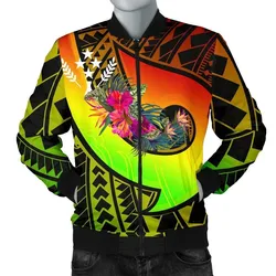 Kosrae Mens Bomber Jacket - Polynesian Hook and Hibiscus (Raggae)