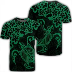 Hawaiian Map Turtle Hibiscus Kanaka Polynesian T-Shirt - Green - AH