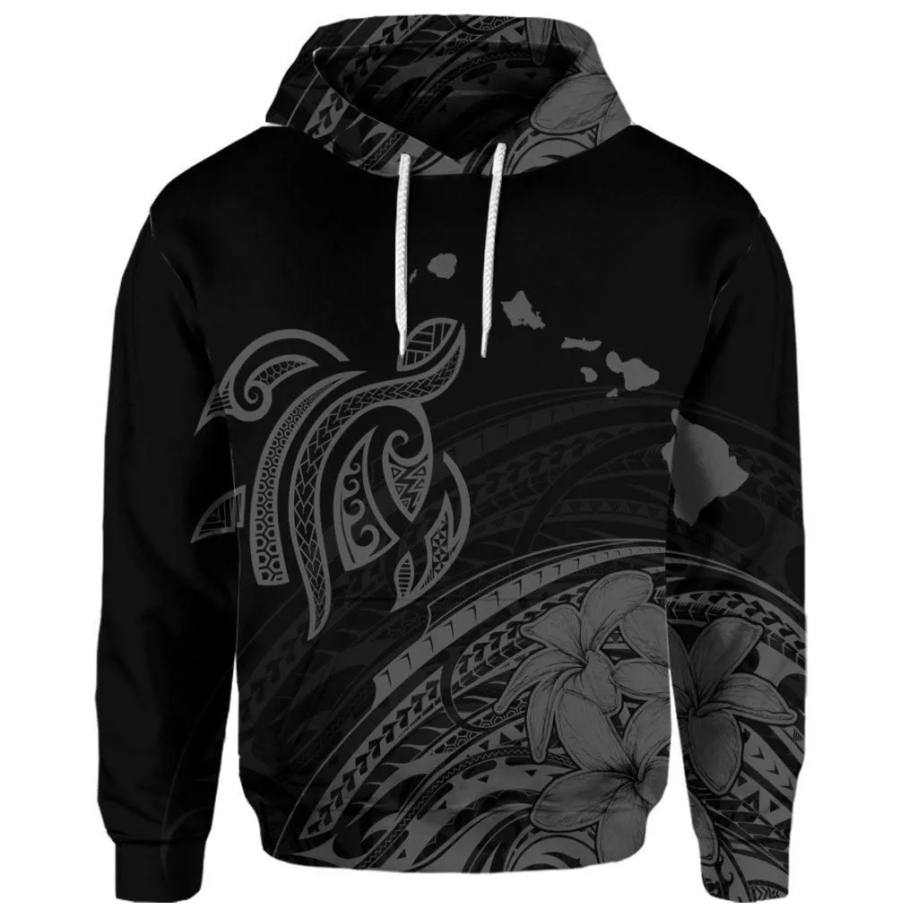 (Personalised) Hawaii Turtle Polynesian Map Plumeria Hoodie Gray