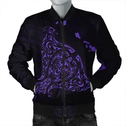 Hawaiian Map Manta Ray Purple Polynesian Bomber Jacket - AH