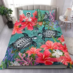 FamilyGater Bedding Set - Cover and Pillow Cases Tuvalu - Polynesian Turtle Hibiscus And Seaweed A24