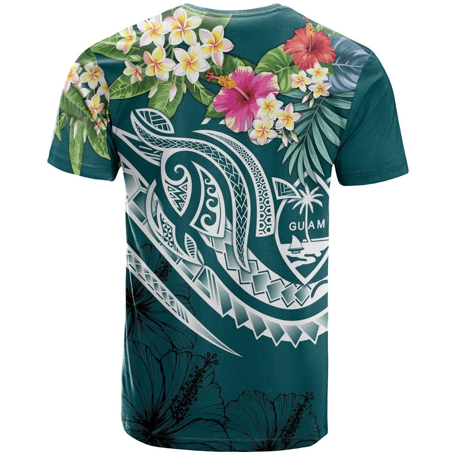Guam Polynesian T shirt - Summer Plumeria (Turquoise)