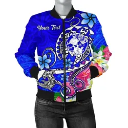FamilyGater Jacket - Bomber Jacket Tonga Custom Personalised - Turtle Plumeria (Blue) - BN18
