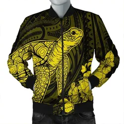 Hawaiian Hibiscus Memory Turtle Polynesian Bomber Jacket Yellow - AH