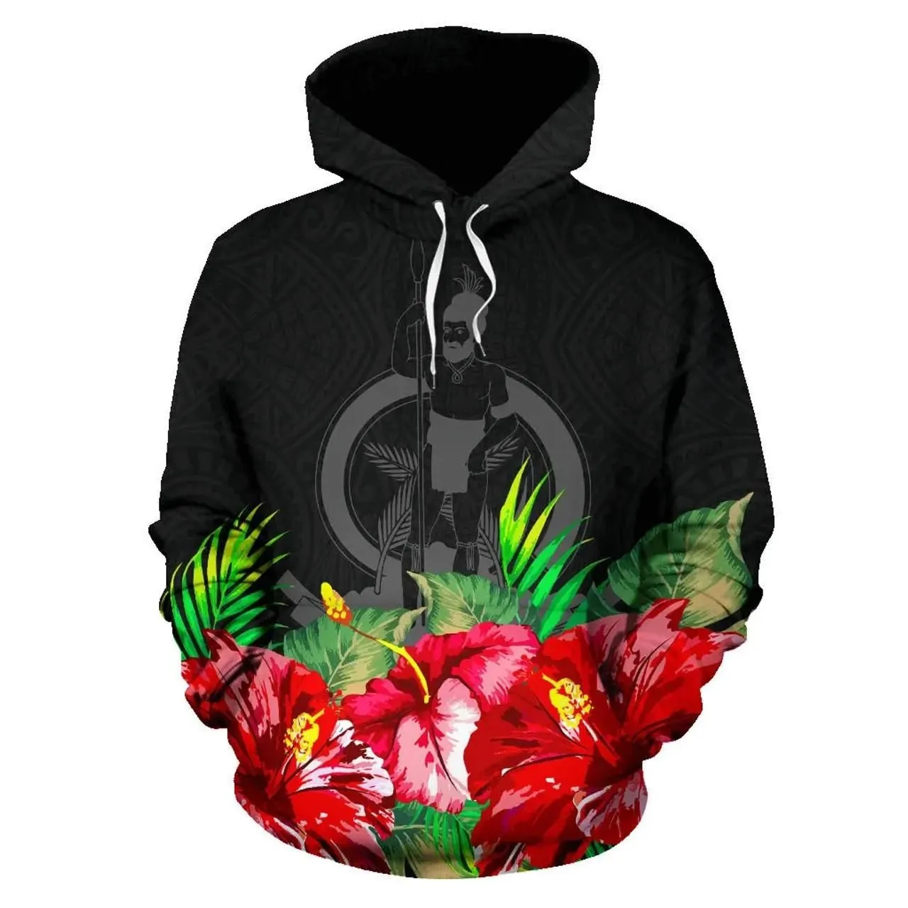Vanuatu Polynesian Hoodie Black Hibiscus
