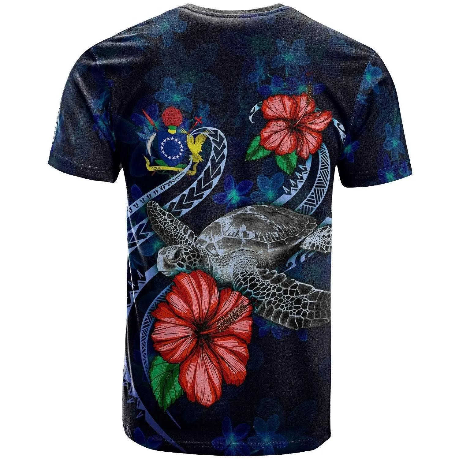 Cook Islands Polynesian T Shirt - Blue Turtle Hibiscus