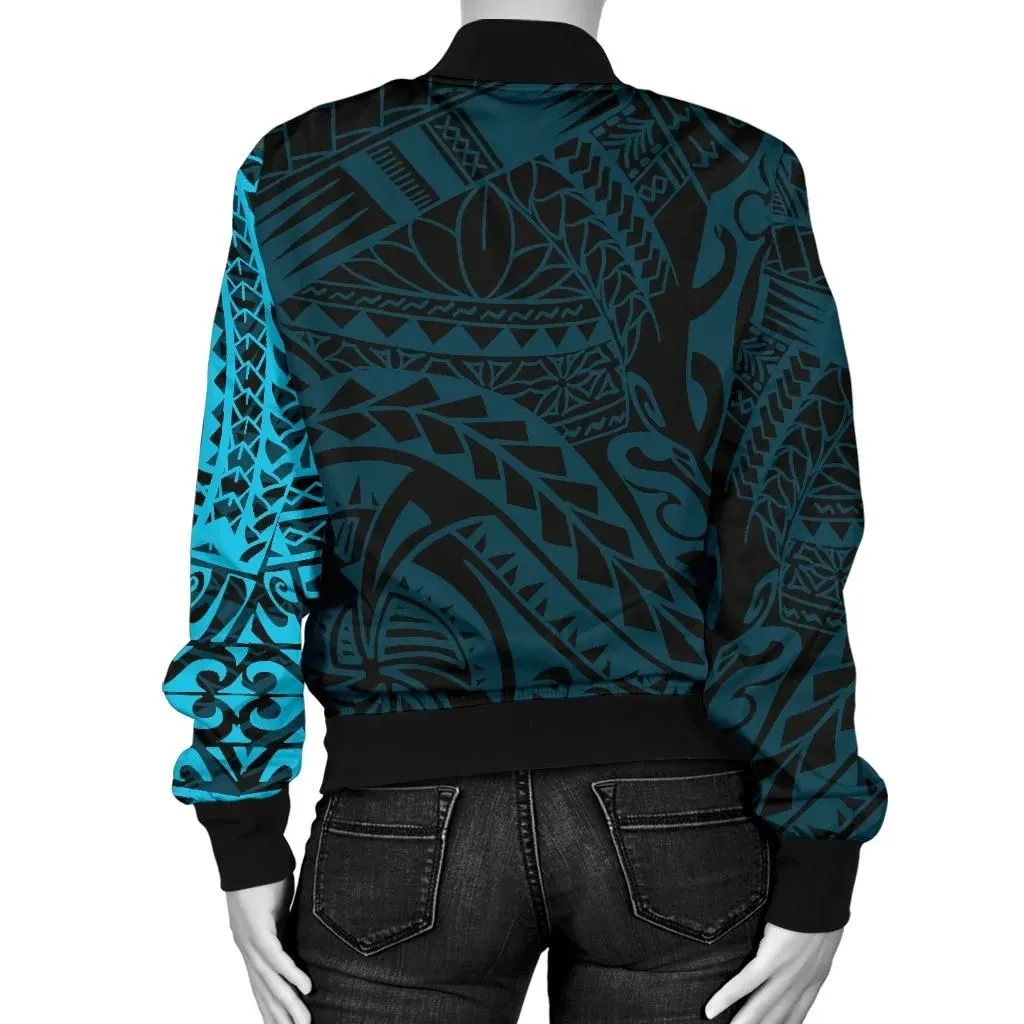FamilyGater Jacket - Bomber Jacket Polynesian Tattoo Style Blue A7