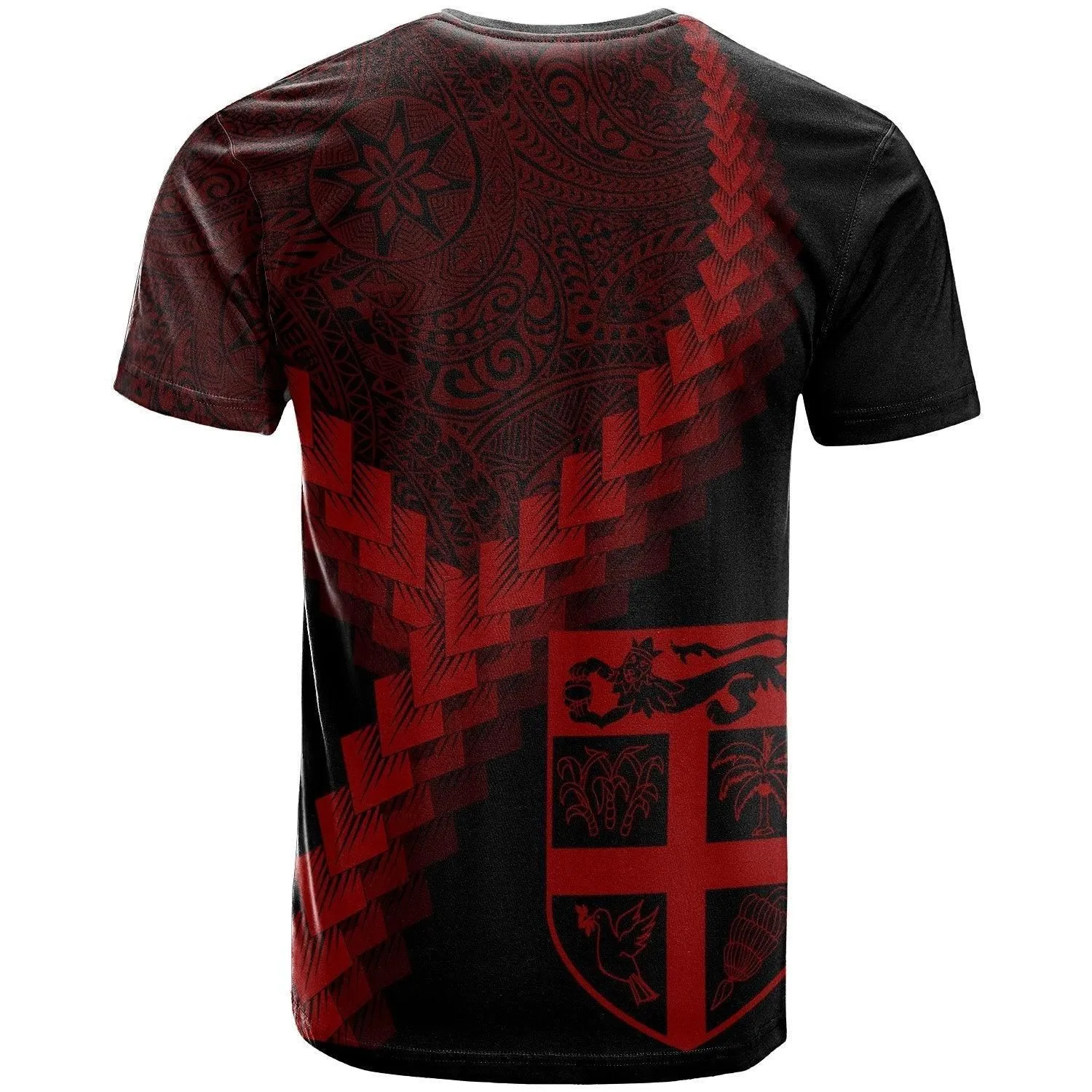 Fiji T-Shirt - Fiji Coat Of Arms With Polynesian Tattoo Red