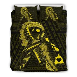 FamilyGater Bedding Set - Cover and Pillow Cases Hawaiian Map Heart Ribbon Cancer Hibiscus Polynesian - Yellow - AH J4