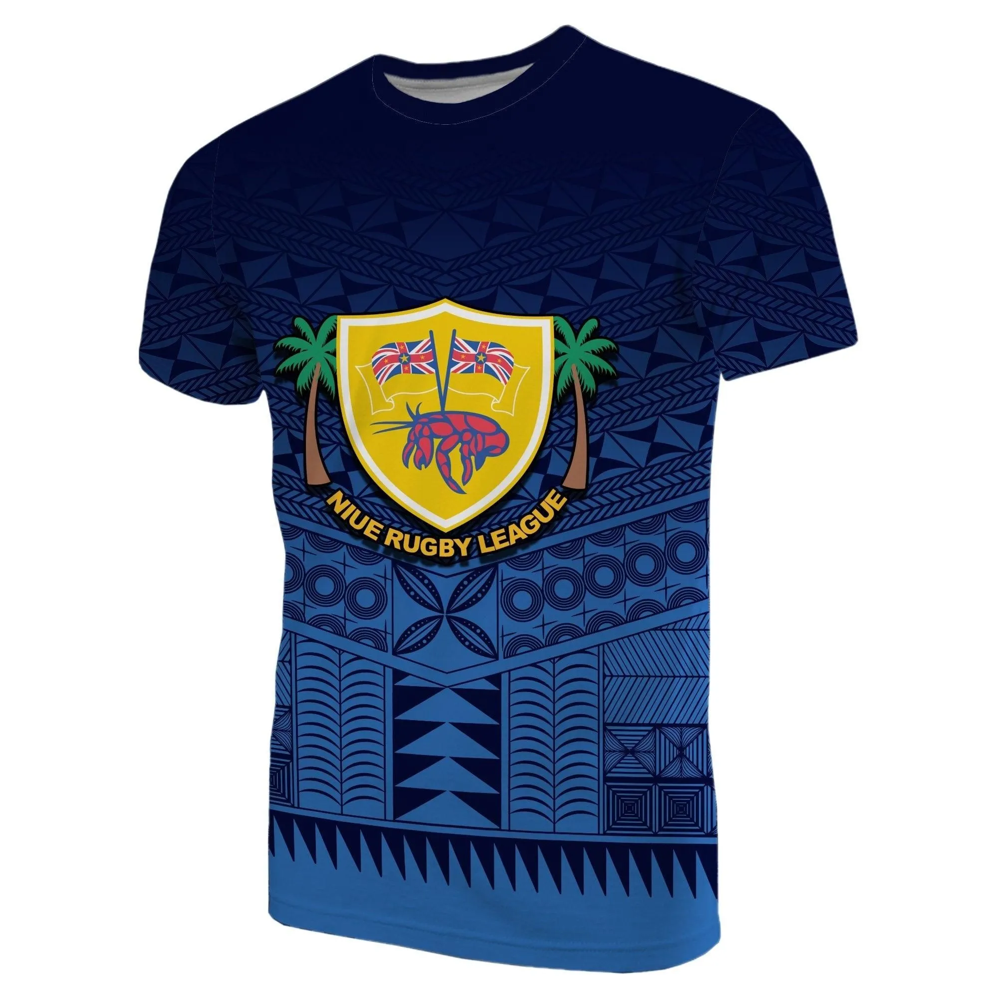 (Custom Text and Number) Niue Rugby T shirt Blue