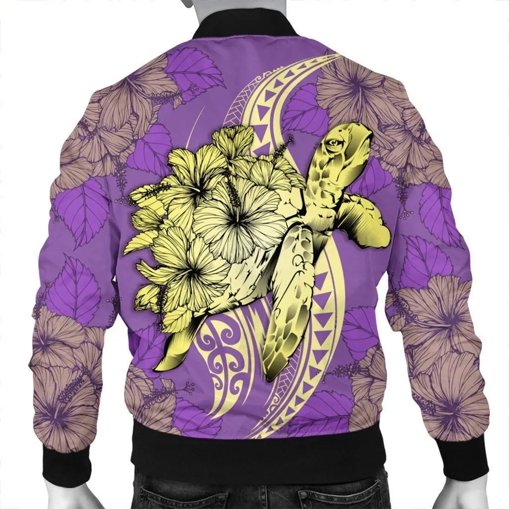 Hawaii Polynesian Turtle Hibiscus Bomber Jacket - Yellow