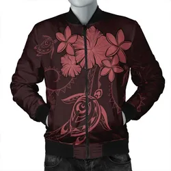 Hawaiian Turtles Hibiscus Plumeria Polynesian Bomber Jacket - Pink - AH