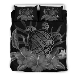 FamilyGater Home Set - Hawaiian Map Turtle Hibiscus Polynesian Bedding Set - Gray - AH J4