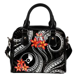 Yap Micronesian Shoulder Handbag - Black Plumeria