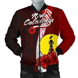 New Caledonia Polynesian Mens Bomber Jacket - Coat Of Arm With Hibiscus