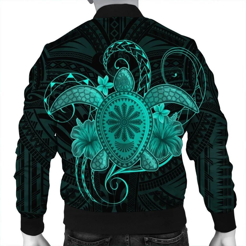 Hawaii Turtle Hibiscus Polynesian Bomber Jacket - Full Style - Turquoise