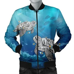 Alohawaii Jacket - Hawaiian Turtle Swim With Fish In The Ocean Polynesian Bomber Jacket - AH - JR