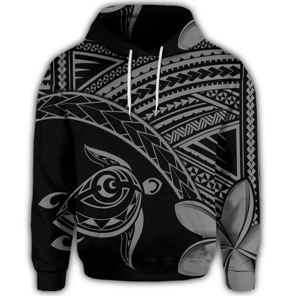 Alohawaii Hoodie - Hawaiian Turtle Plumeria Kakau Polynesian Hoodie Neo Gray AH - J0R