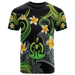 Vanuatu T-shirt - Custom Personalised Polynesian Waves with Plumeria Flowers (Green)
