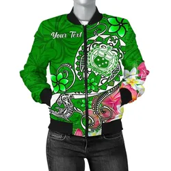 Samoa Custom Personalised Women's Bomber Jacket - Turtle Plumeria (Green) - BN18