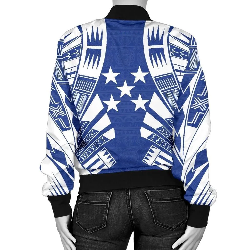 Gambier Islands Women Bomber Jacket - Polynesian Tattoo Flag - BN0110