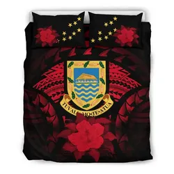 FamilyGater Bedding Set - Cover and Pillow Cases Tuvalu Red Hibiscus A02