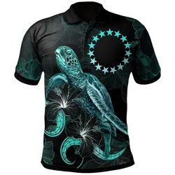 Cook Islands Polynesian Polo Shirt - Turtle With Blooming Hibiscus Turquoise